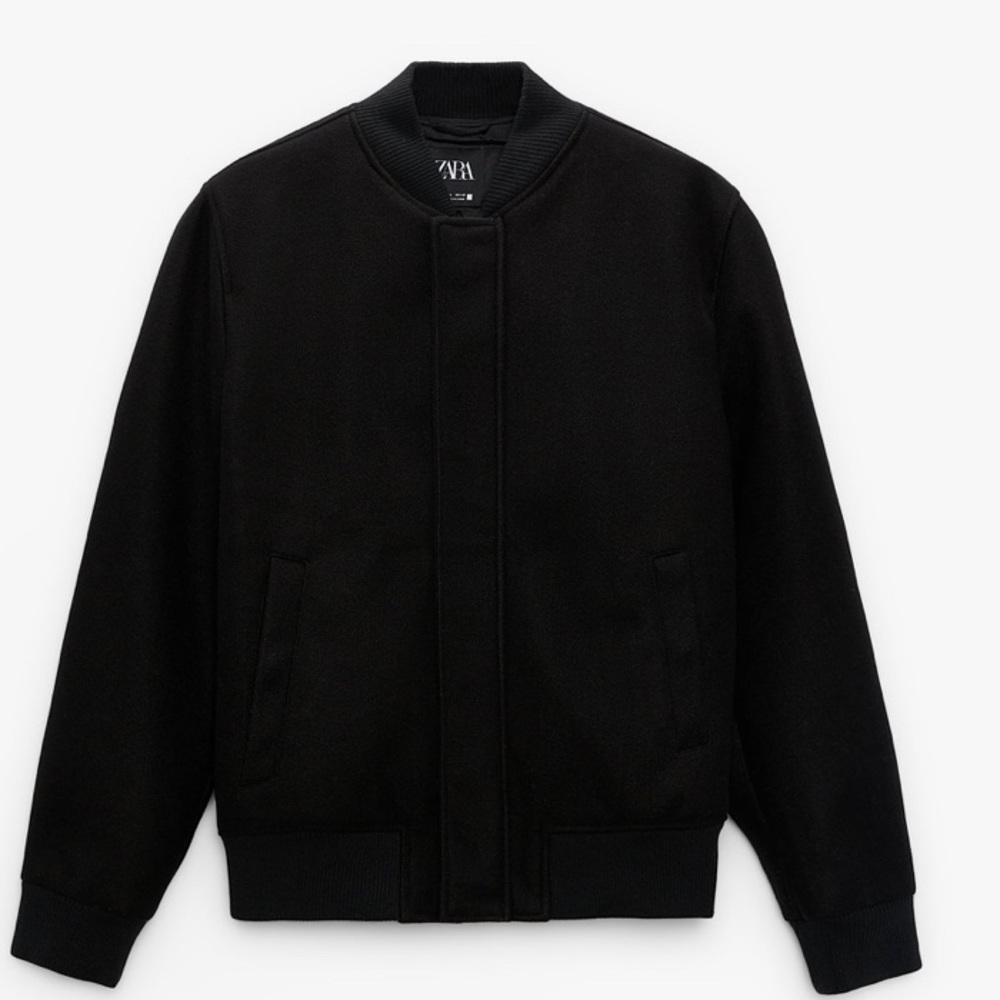 Zara NWOT Black Bomber Jacket - Large